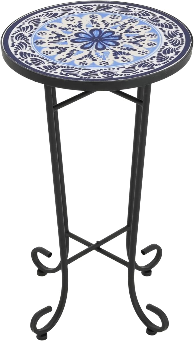 Merax Patio Side Table for Small Space, 23" Height Metal Outdoor Indoor Round Side Table, French Country Style, Small End Table for Patio Yard Porch Balcony Garden Bedside Plant Stand, Brown+Black