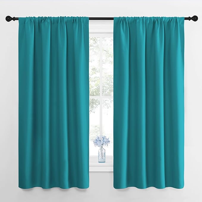 NICETOWN RV Blackout Curtains for Camper Windows, Peacock Blue, Short Blackout