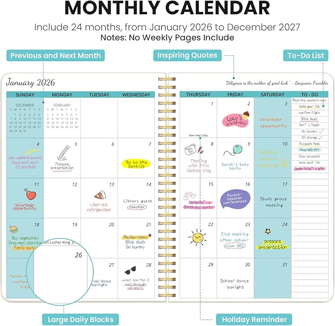 Monthly Planner 2026-2027, 2 Year Months Calendar Planner 2026-2027, Runs from January 2026 - Decembe 2027, 7" x 10", 24 Months, Perfect for School Office Home Planning - Beige