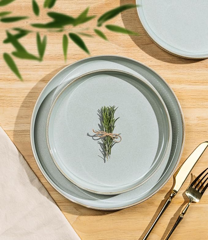 TheTerra Ceramic Dinnerware Sets for 6, 18 Pieces Porcelain Lightweight Speckled Plates and Bowls Sets, Scratch Resistant Dish Set, Oven & Microwave & Dishwasher Safe, Illusion Blue