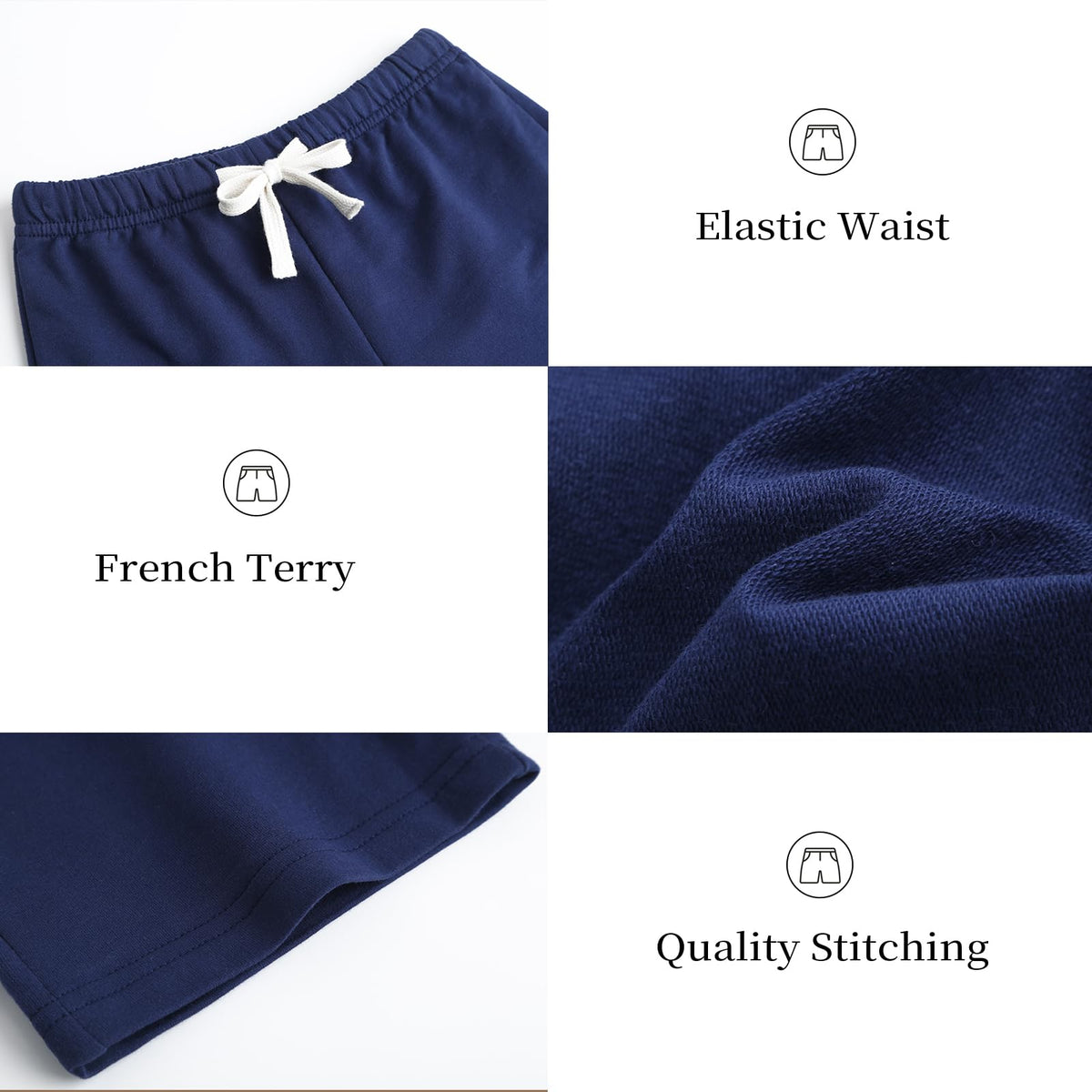 Fulmenax 4 Pack Boys/Toddler French Terry Cotton Shorts with Drawstring for Kids Summer Athletic Casual Short Elastic Waist