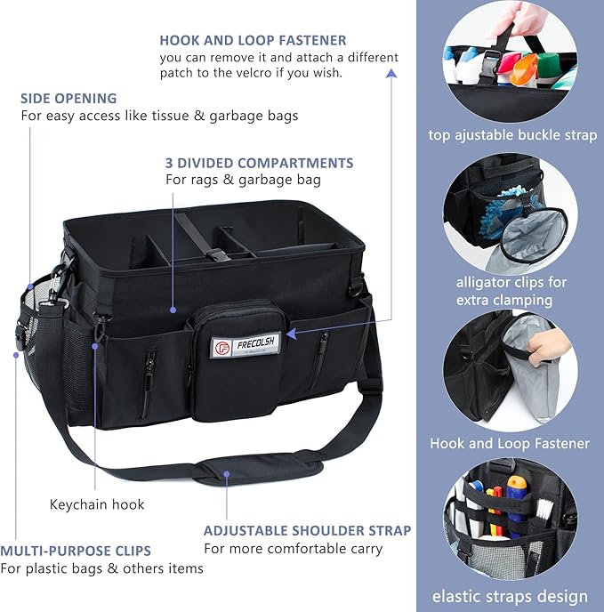 Large Cleaning Supplies Organizer-Cleaning Caddy Organizer With Handles & Shoulder Strap-Cleaning Bags for Cleaning Suppliers-Housekeepers Wearable Cleaning Tote Upgraded