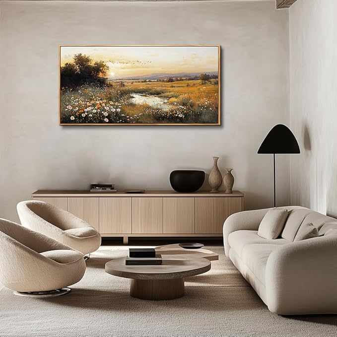 QIYILEXWART Large Wall Art For Living Room Canvas Wall Decor For Bedroom Office Decorations Prairie Puddle Landscape Painting Wall Pictures Modern Aesthetic Room Home Decor Artwork Wood Framed