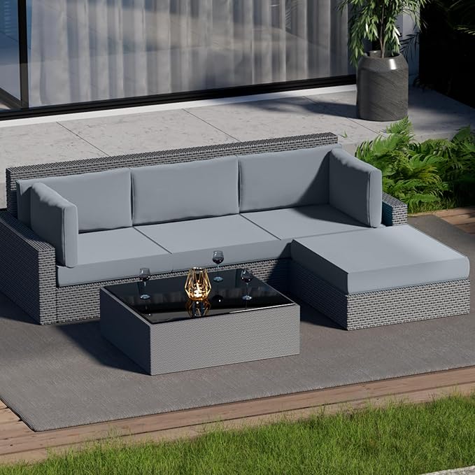 9 Piece Outdoor Patio Waterproof Cushion Covers, Fits 4-Seat Wicker Rattan Sectional Couch Chair Furniture Cover Replacement Set - Fade-Resistant Patio Cushion Covers with Zipper