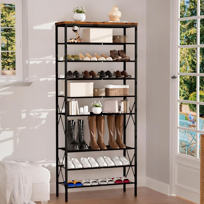 10-Tier Tall Shoe Rack, Large Capacity Shoe Shelf Holds40-45 Pairs, Shoe Shelf for Entryway, Hallway, Living Room, Rustic Brown