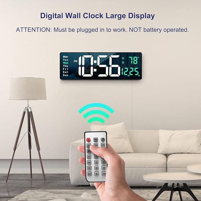 Digital Wall Clock Large Display, Auto Brightness Dimmer Reloj De Pared