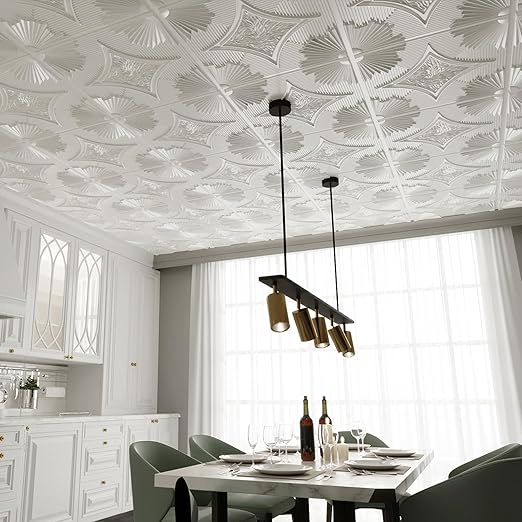 Art3d Drop Ceiling Tiles 24x24 in White, 3D Wainscoting Panels Glue Up 2x2