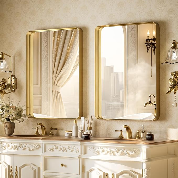 VooBang Bathroom Mirror 24x32 inch, Modern Round Corner Bathroom Vanity Mirror