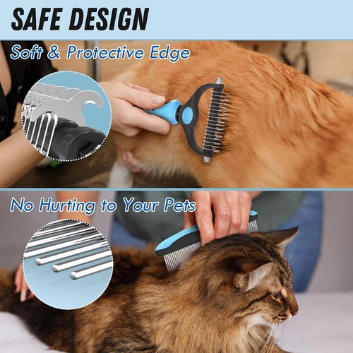 Docrok Pet Grooming Combo - Blue Deshedding Brush & Metal Comb for Long, Matted Fur Care