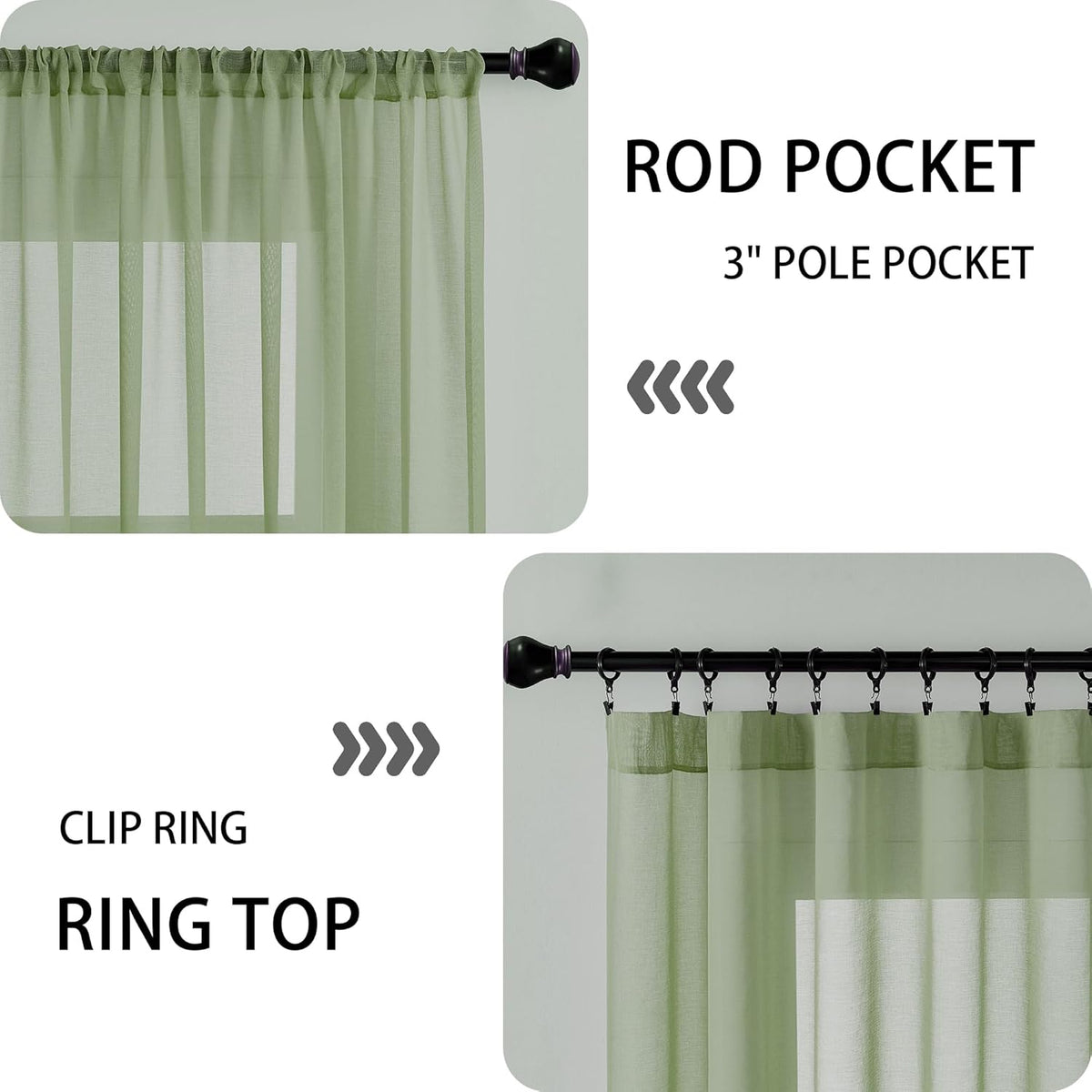 Tollpiz Sheer Door Curtain Closet Linen Textured Curtains Sheer Doorway Light Filtering Voile Patio Door Rod Pocket Curtain French Door, 54 x 72 inches Long, Sage Green, Set of 1 Panel