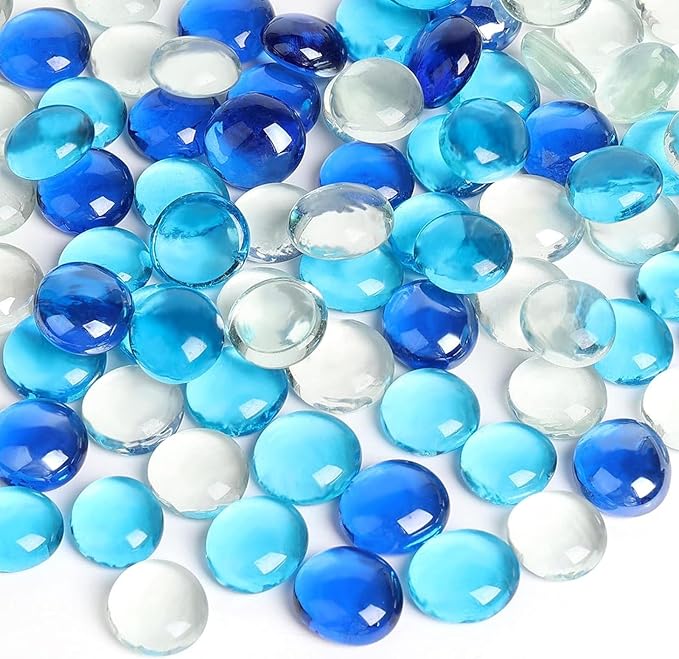FUTUREPLUSX 5 Lb Flat Glass Marbles, 500PCS Blue Mixed Color Flat Gems Decorative Glass Stones Vase Filler Beads Table Scatter Decor