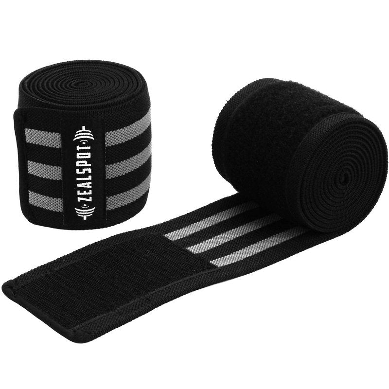 Z ZEALSPOT Knee Wraps(Pair) Compression & Elastic Support for Cross Training,WODs,Gym, Workout,Weightlifting,Fitness & Powerlifting – Best Knee Straps for Squats -For Men & Women- 72 inches (Grey)