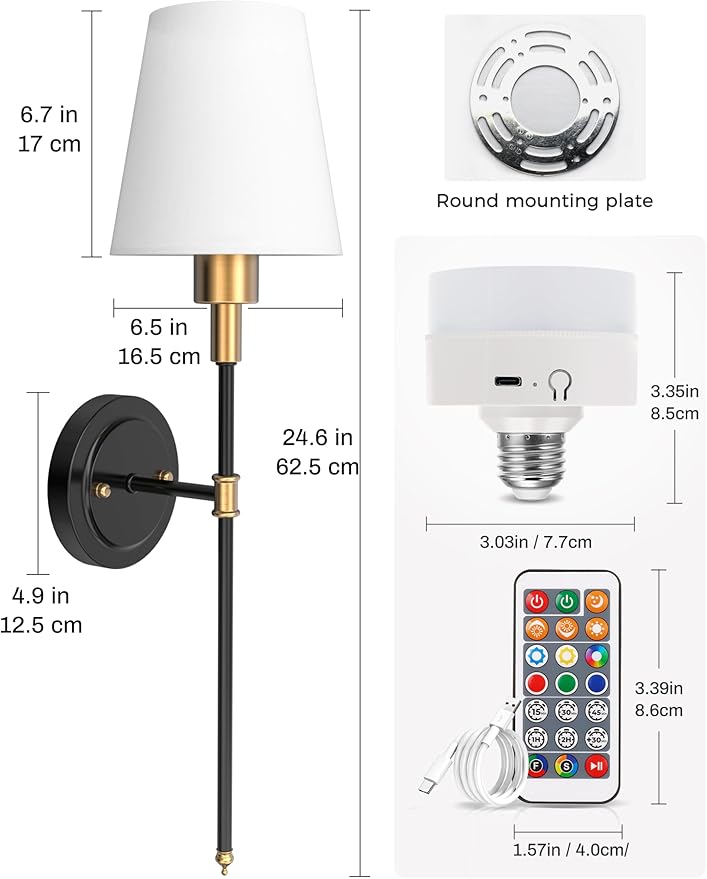 DORESshop Battery Operated Wall Sconce Set of 2, Wireless Wall Light Easy to