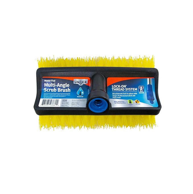 Unger Professional HydroPower Lock-On 10?€? Bi-Level Scrub Brush, Cleaning Supplies, Scrubber Tool, Compatible with Waterflow Poles, Use in Garage, Driveway, Deck, Concrete, Cement, and Brick