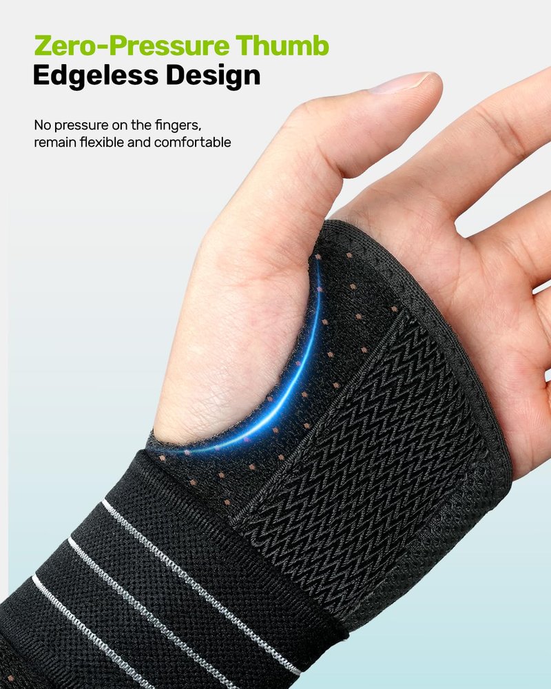 Rakiie Carpal Tunnel Wrist Brace Left Hand, Adjustable Night Wrist Support with 3 Metal Splints, Hand Brace for Men Women No Pressure on Thumb, Splint Stabilizer for Work, Arthritis, Gray Medium