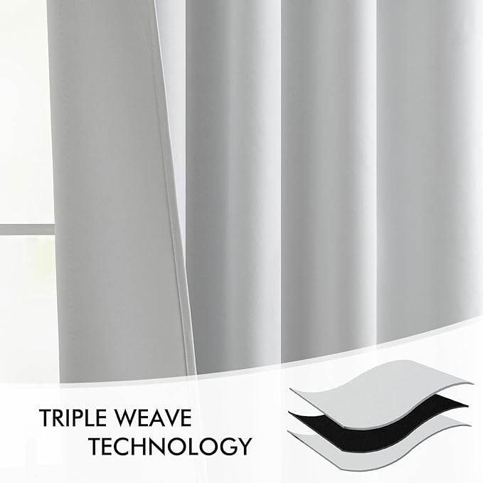 MIULEE Greyish White Back Tab Blackout Curtains 72 Inches Long 2 Panels Set