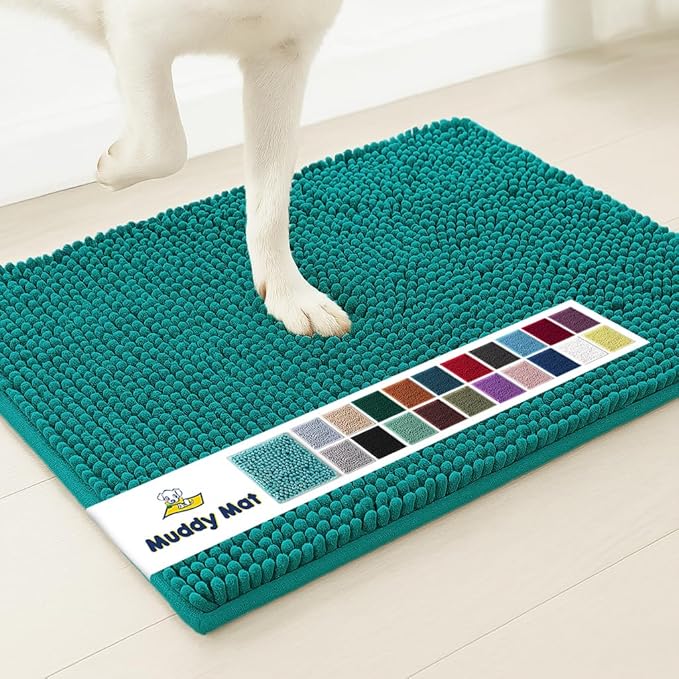 Muddy Mat® | Super Water Absorbent Door Mat Indoor, Microfiber Quick Dry Chenille Entryway Rug, Slip Resistant Front Door Mat, Indoor Mats for Entryway, Machine Washable Pet Rug, Teal 18"x28"