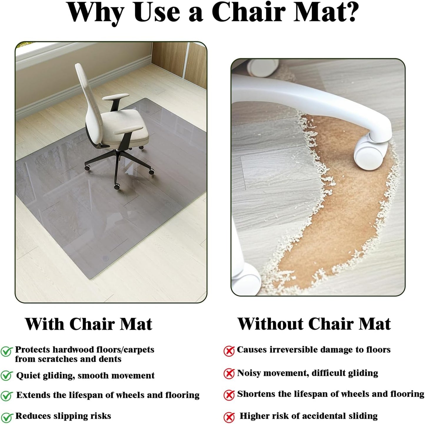 Koonmi Tempered Glass Chair Mat for Hardwood Floors & Carpets, 42" x 48“ Grey Heavy Duty Office Floor Protector with Noise-Free Gliding Shatterproof for Home Office Desk