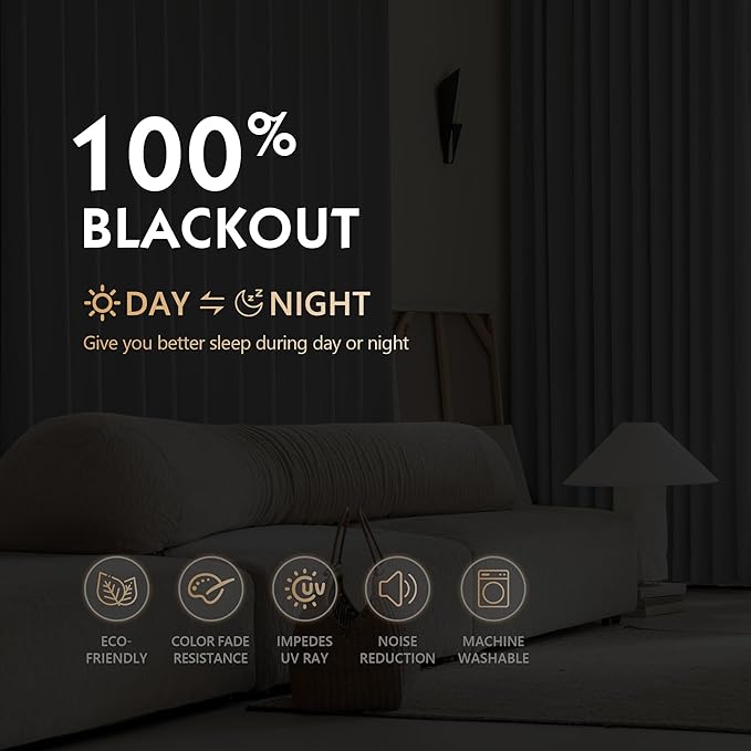 FMFUNCTEX 100% Dark Grey Blackout Curtains