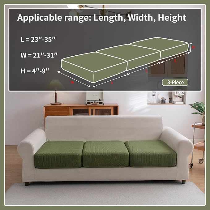 OHSIO Sectional Couch Covers, Wear Resistant Stretch Sofa Covers Washable Soft Couch Cushion Covers Anti Slip Furniture Protector Sofa Slipcovers for Pets (3 Pieces 3 Seaters Cover, Green)