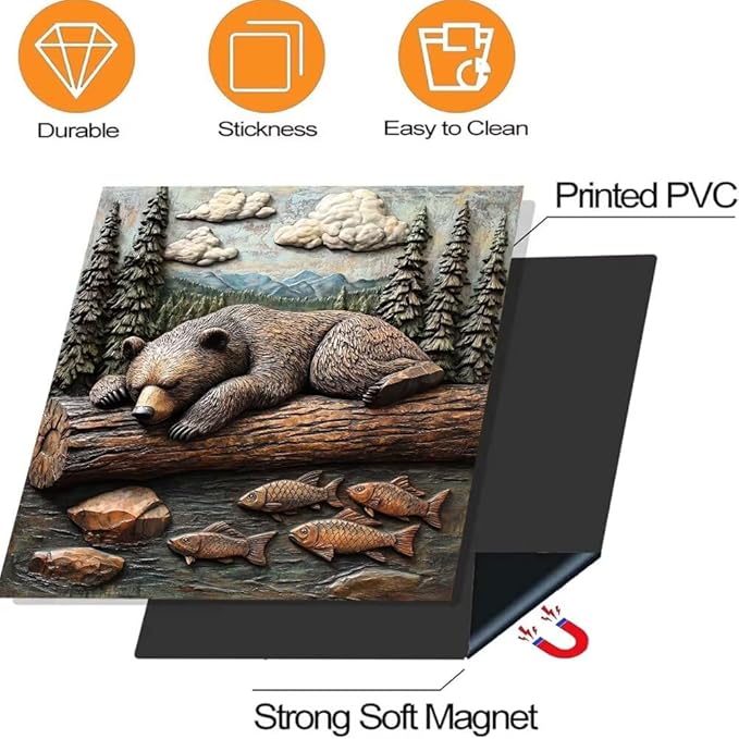 Rustic Bear and Fish Scene Kitchen Decor Dishwasher Magnet Cover Decal, 3D Embossed Wildlife Magnetic Dish Washer Panel Door Vinyl Sticker, Refrigerator Magnets,Easy to Clean, 23 x 26 inch