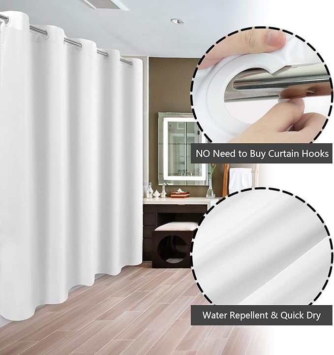 Extra Long Shower Curtain No Hooks or Liner Needed - Soft Microfiber 84" Long Fabric Shower Curtain Liner Set, Machine Washable & Water Repellent, White
