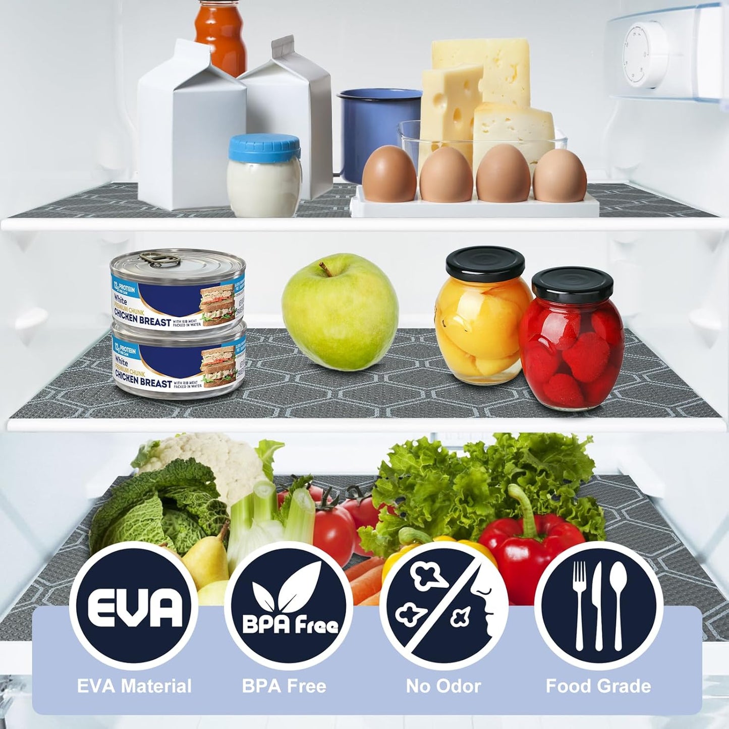 Non-Adhesive Shelf Liner Roll - Waterproof No-Slip Drawer & Cabinet Mat for Kitchen, Refrigerator, Bathroom, Easy to Cut EVA Drawer & Shelf Liners, 12" x 118", Grey