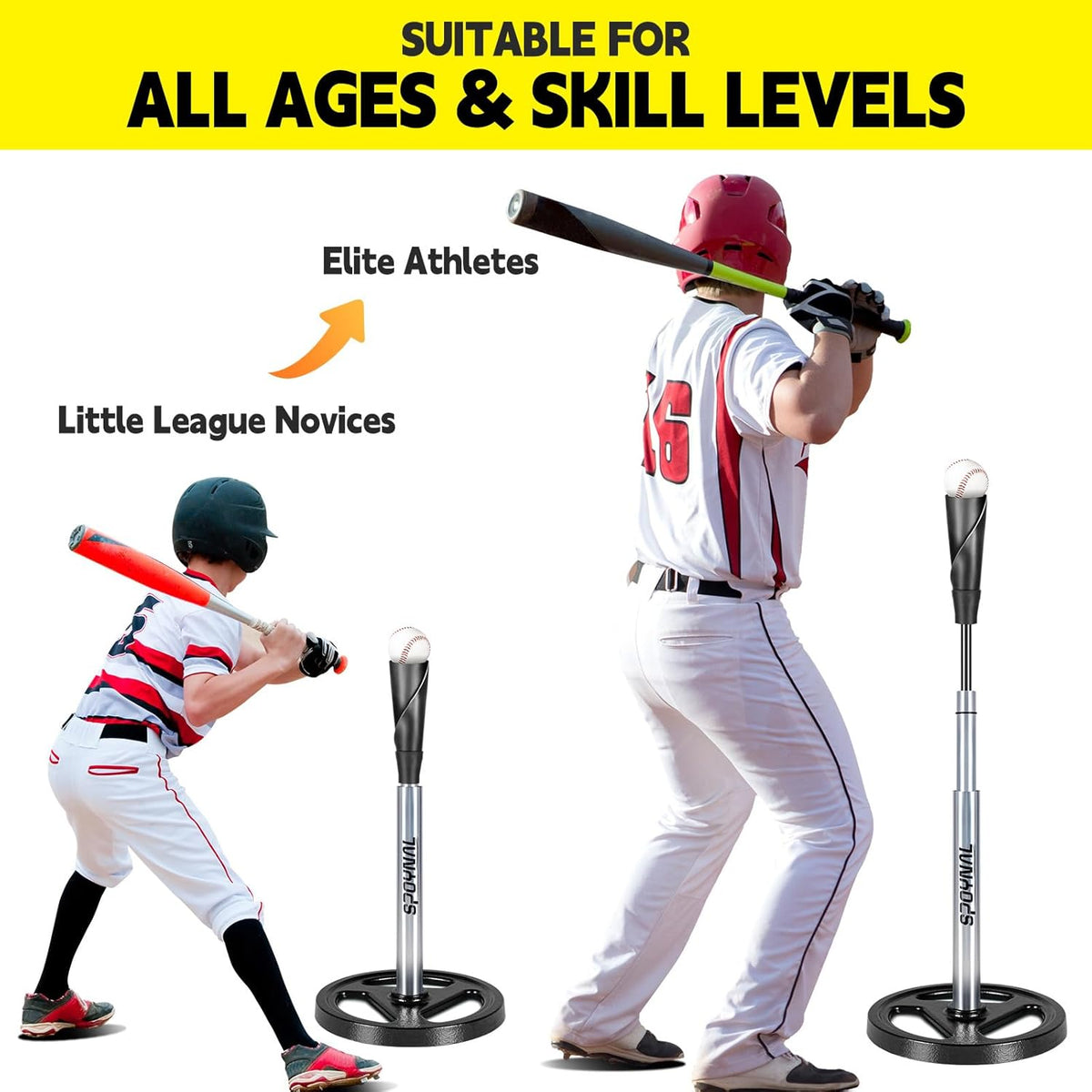 SPOYNAL Portable Batting Tee - Adjustable Height 24" to 46" | Durable Rubber Top for Baseball & Softball Training