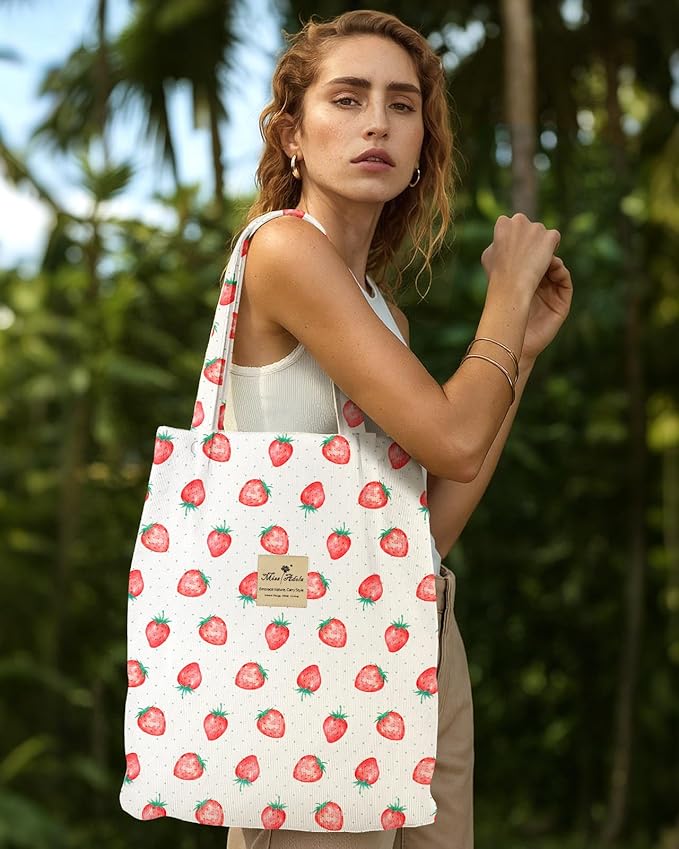 Miss Adola Corduroy Tote Bag for Women - Reusable Totes with Magnetic Buckle & Pocket Aesthetic Design Work Grocery Bags