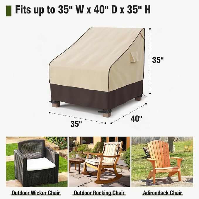 MR. COVER Patio Chair Covers Waterproof, Outdoor Furniture Covers for Rocking Chair, Heavy Duty Anti UV Chair Cover, Fits up to 35"W x 40"D x 35"H, Air Vent and Handles Included, Brown & Khaki, 2 Pack