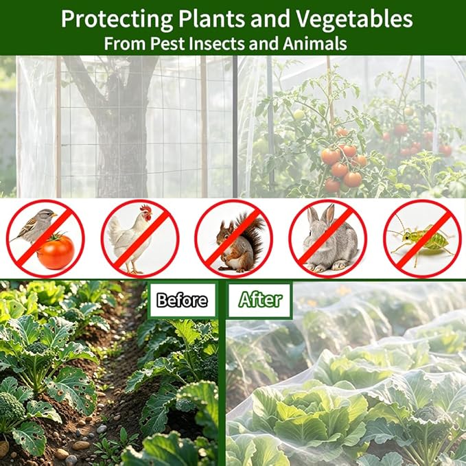 Garden Netting Pest Barrier 4x25FT Ultra Fine Insect Netting for Garden Raised Beds, Plant Net Mesh Cover for Garden Protection, Bird Bug Net, Greenhouse Row Cover Nets for Vegetables Fruits Flowers