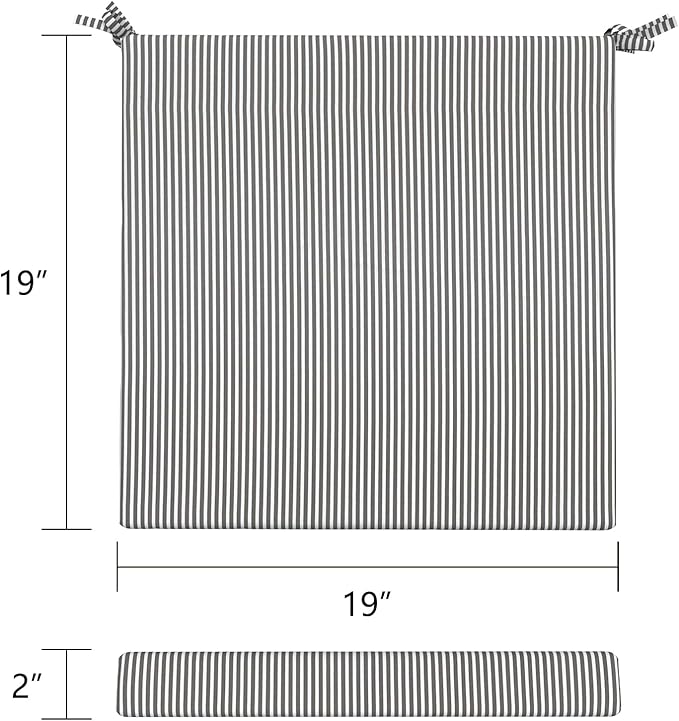 LVTXIII Outdoor Seat Cushions Seasonal Replacement Chair Cushions, Patio Chair Pads with Ties for Dining Chairs and Garden Furniture, Square Back, 19"x19"x2", 4 Pack, Strip Grey
