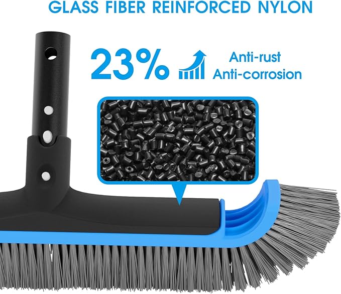 2 in 1 Multifunctional Pool Brush with 10 FT Poles - 17.5'' Heavy Duty Swimming Pool Brush & Multifunctional Brush Head, 10 FT Aluminum Poles, Cleaning Inground & Above Ground Pools, Vinyl Liner