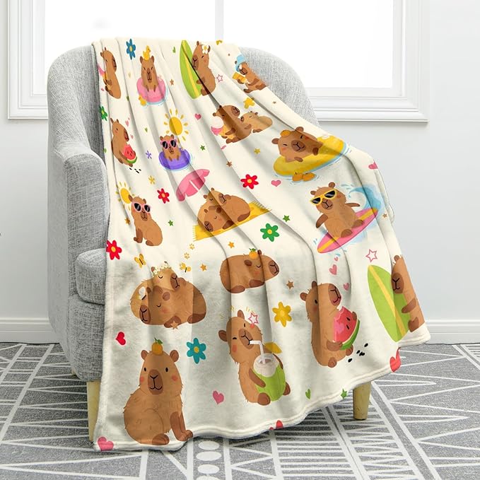 Jekeno Capybara Blanket Cute Animal Gifts for Women Kids Girls Boys Mom Wife Men Birthday Christmas Halloween Easter Presents Home Bedroom Living Room Bed Sofa Decor Plush Throw 60"x80"