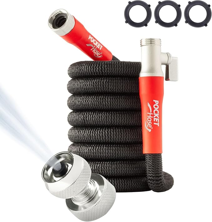 Pocket Hose 25 FT Silver Bullet 2.0 Expandable Garden Hose w/Turbo Shot Nozzle, AS SEEN ON TV, Lead-Free, Solid Aluminum Connectors, Easy On/Off Valve, Kink-Free, Leak-Proof