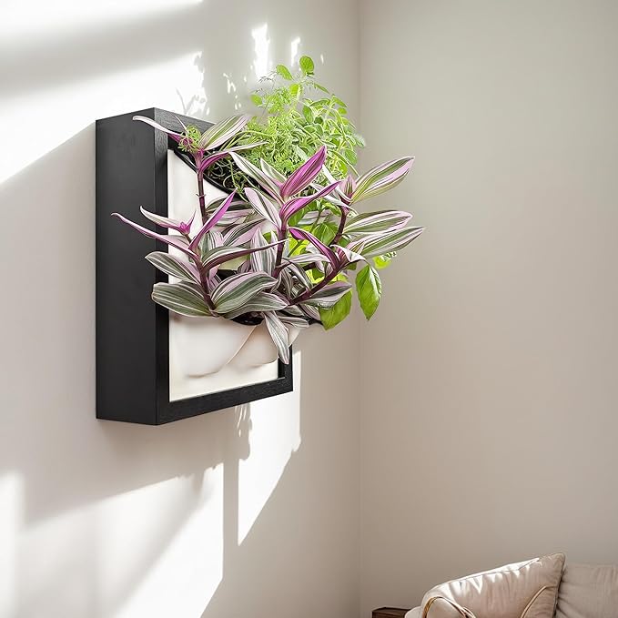 Wall Garden 4 Vertical Wall Planter, 4 Pots Wood Frame Self Watering Living