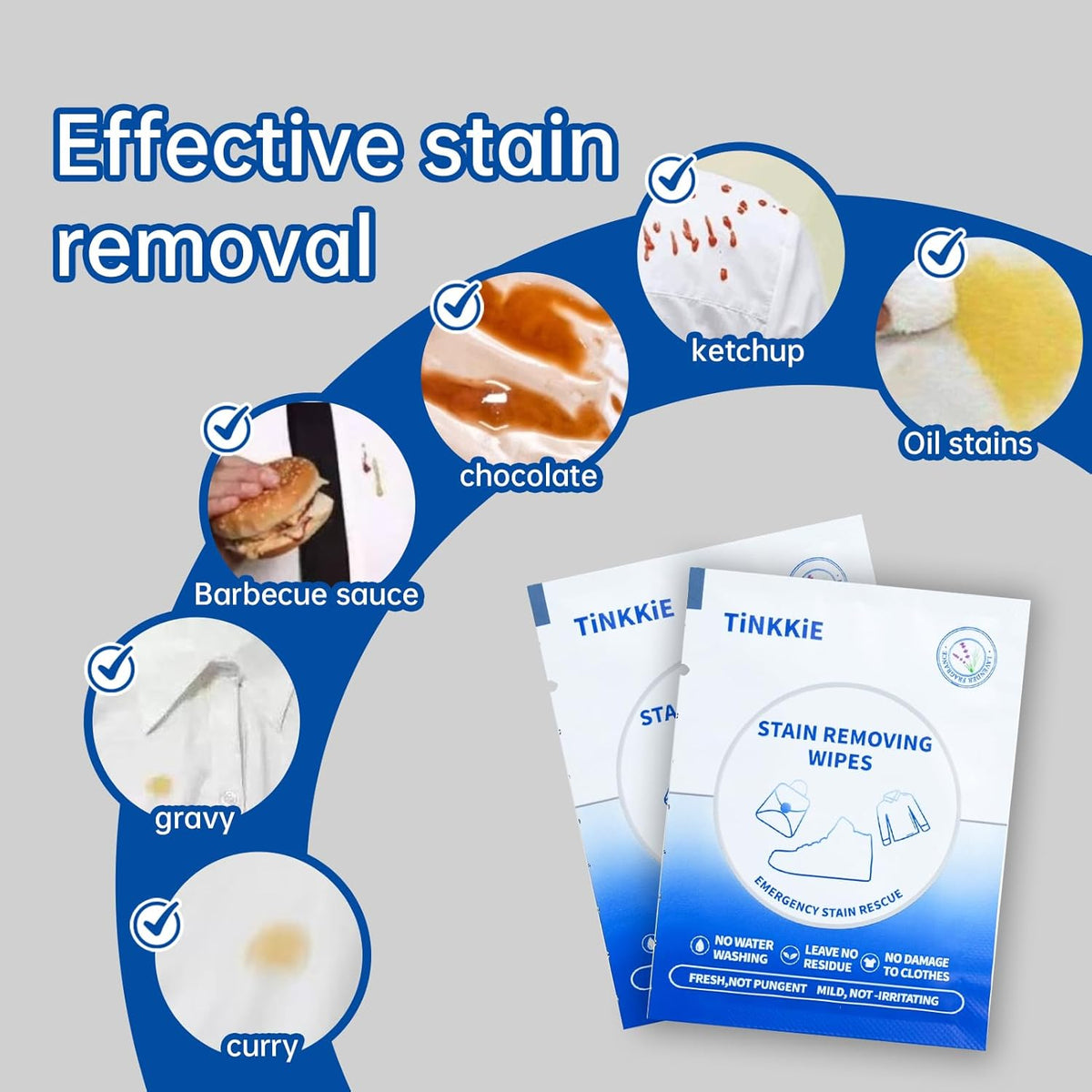 100-Pack Stain Remover Wipes, Portable Clothing Stain Remover Wipes, Instant Stain Remover and Individually Wrapped, Stain Removers for Clothes, Shoes And Surface cleaning of headphones