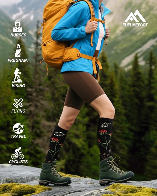 FuelMeFoot Compression Socks - 6 Pairs of 15-20mmHg Knee High Support for Nurses & Athletes