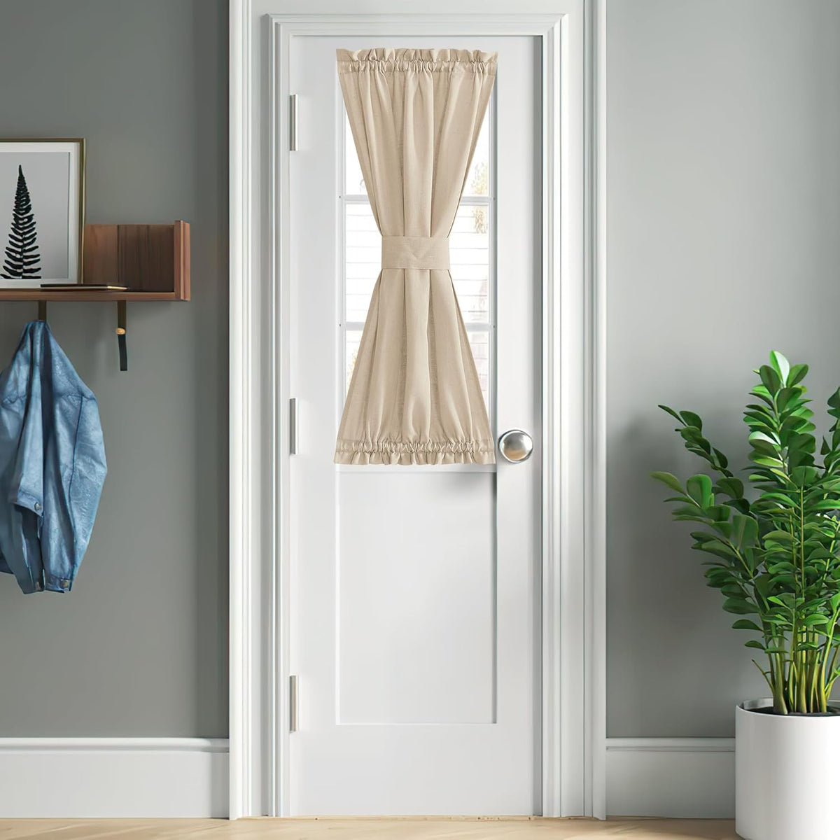 NICETOWN Door Window Curtain - 26 x 40 inches, Sheer Sidelight Blinds for Front Back Door Light Filering Kitchen Curtain Adjustable Window Shades with Bonus Tieback, 1 Piece, Angora