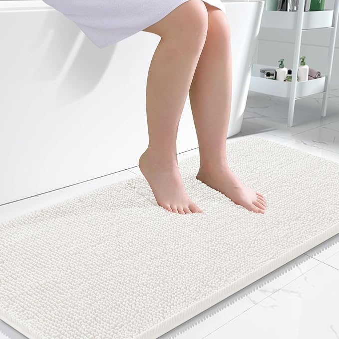 OLANLY Bathroom Rugs 50x30, Extra Soft Absorbent Chenille Bath Rugs, Rubber Backing Quick Dry, Machine Washable Bath Mats for Bathroom Floor, Tub and Shower, Home Decor Accessories, Ivory