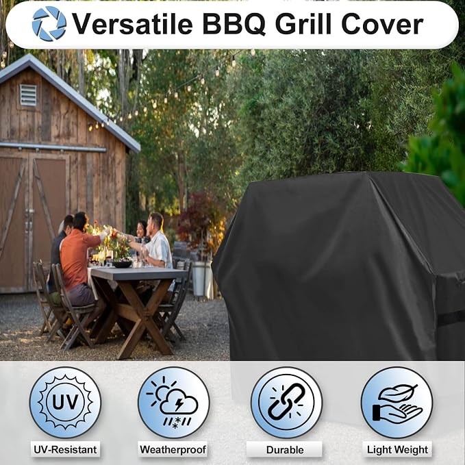 OutdoorLines Waterproof Heavy Duty BBQ Grill Cover - Universal Barbecue Grill Covers UV Resistant Barbeque Gas Grill Cover for Outdoor Outside Grill, 72L x 26W x 51H Inch, Black