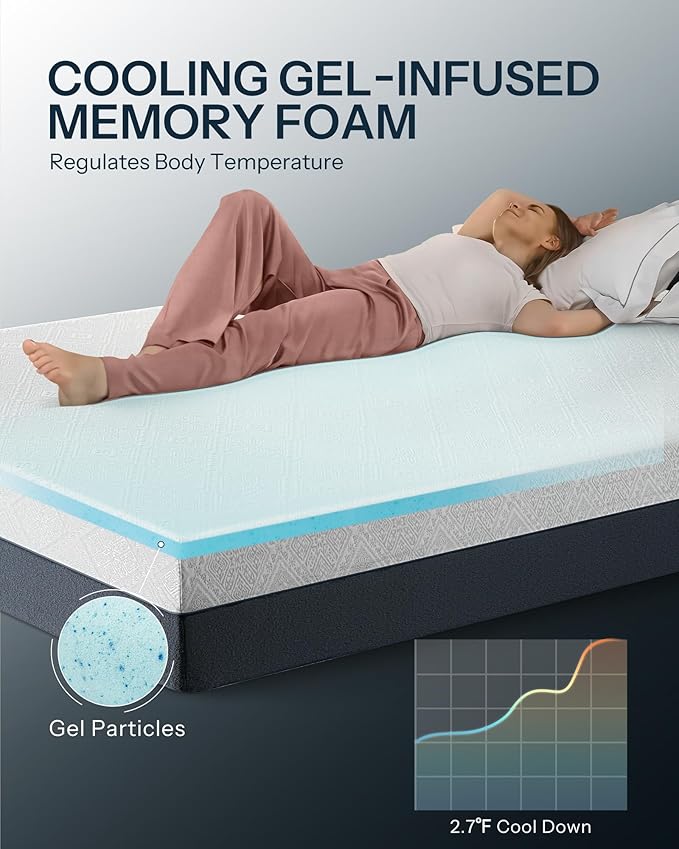 8 Inch Full Mattress, Cooling Memory Foam Full Size Mattress, Motion Isolation in Made in USA Mattresses in a Box, Fiberglass Free, Medium Firm, CertiPUR-US Certified, Pressure Relief, CY-8-F