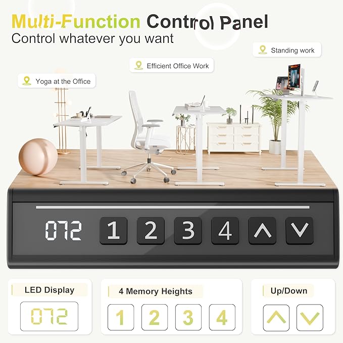 Furmax Electric Standing Desk, 40 x 24 Inches Sit Stand up Desk, Sit Stand Height Adjustable Home Office Desk with 4 Height Position Memory - with Splice Board (White, 40)