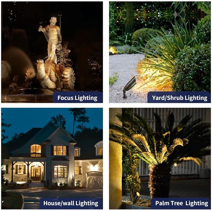 Brass Low Voltage Landscape Spotlights(8 Pack) Kit 12V LED with 150W Low Voltage Transformer and Mechanical Timer and 100 Feet Wire and 40Pack Connectors for Outdoor House Garden Patio
