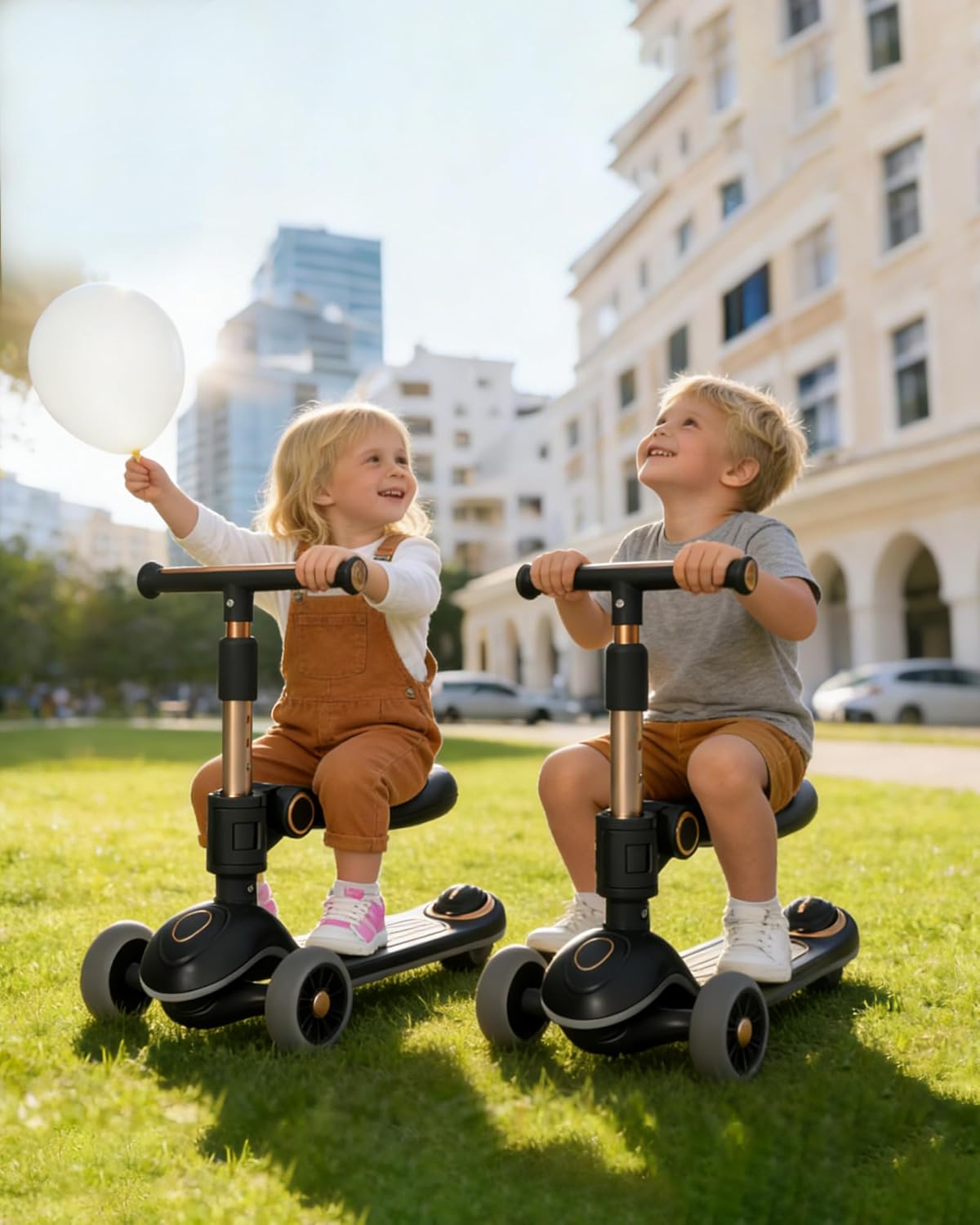 Skiennix 2-in-1 Toddler Scooter - Sit-to-Stand Training for Kids Ages 2-5 | Adjustable Handlebars & Light-Up Wheels
