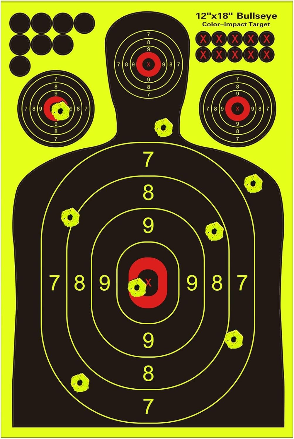 Skiennix Silhouette Splatter Targets - Bright Fluorescent Yellow for Easy Visibility | 12x18 Inch, 10/25/50/100 Pack