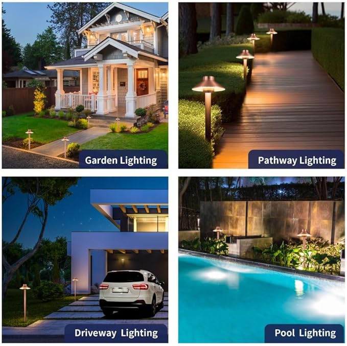 Brass Landscape Lighting Low Voltage, 12V AC/DC Waterproof LED Outdoor Copper Path Lights(Hat) for Sideway Garden with 3W G4 Bulb 2700K(10 Pack)