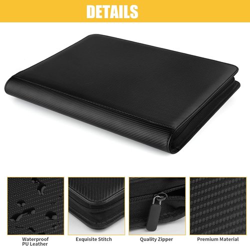 GERMUN Trading Card Binder - 16 Pocket Premium Card Holder for 1000+ Cards | Carbon Black Album