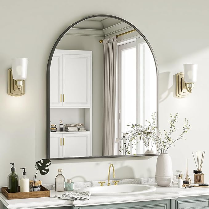 VooBang Arched Wall Mirror, 26 x 28 inch Arch Bathroom Mirror, Wall Mounted