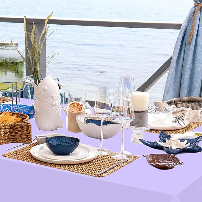 WNINK 4 Pack Light Purple Rectangular Plastic Tablecloths, Pastel Purple Disposable Table Covers 54" x 108" for Birthday, BBQ, Bridal Shower, Engagement Wedding, Picnic Parties and 8 ft Table Use